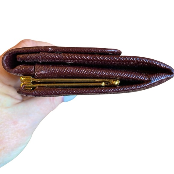 PRADA Maroon Saffiano Leather Flap Close Gold Tone Kisslock Continental Wallet - Picture 7 of 16